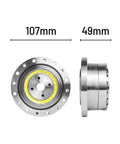 CS-25-II Harmonic Drive Strain Wave Gear Reducer For Automation Stepper Motor, front and side view, 107mm diameter, 49mm width