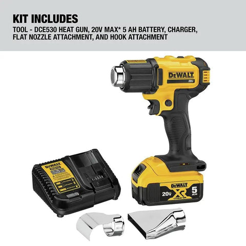 Workhorse Cordless 20V Max Heat Gun Kit with 5Ah battery, charger, and nozzles shown
