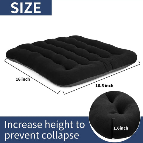 Soft Velvet Office Chair Cushion Pad With Non Slip Silicone Back For Computer Desks And Kitchen Chairs, Black, 16.5W x 15.7D x 1.6H