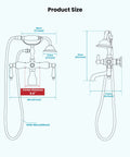 Vintage Style Dope Bathtub Filler Wall Mount Clawfoot Faucet With Handheld Shower Kit dimensions diagram
