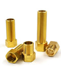 Front view of brass 1/2-in extension adapters; five hex nipple fittings with male and female threads, lengths 30-100 mm