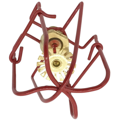 Commercial Grade Fire Sprinkler Head Protection Cages Three Quarter Inch Double Hook Steel Guard overview from above, red coated iron wire design.