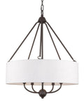 Beatrix 26 Inch Traditional 5 Light Chandelier With Adjustable Chain Link Hanging Light And White Linen Drum Shade In Oil Rubbed Bronze Finish