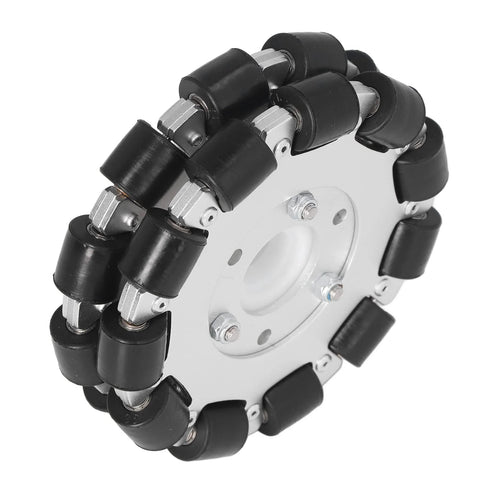 Omni wheel with aluminum hub and black polyurethane rollers, 127mm diameter for robot replacement parts