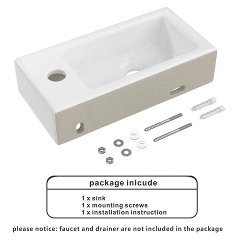 Small Wall Mount Sink Porcelain Ceramic Mini Corner Hand Basin Right Hand 14.5 Inch Compact Wash Basin for Tiny Bathrooms