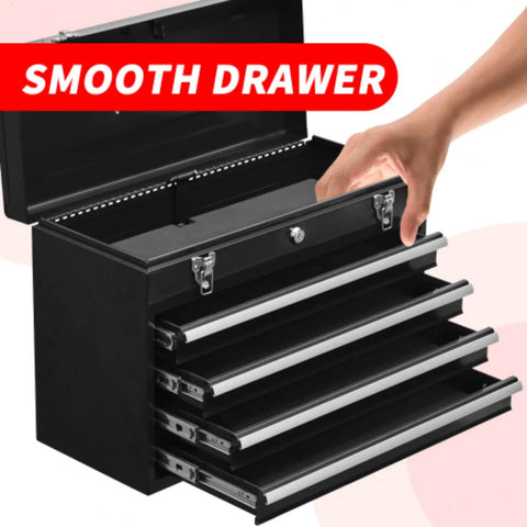 20.5 Inch Portable Metal Tool Box With Four Ball Bearing Sliding Drawers Auto Lock Security in use showing smooth drawer operation