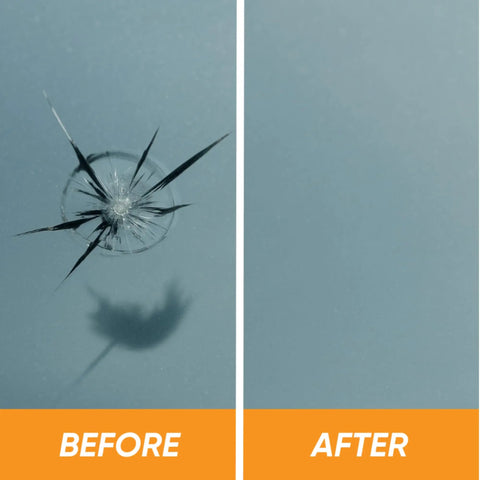 Before and after using DIY Windshield Repair Kit For 4 Chips Four Pack Glass Chip Repair Tool Quick 20 Minute Fix For Auto Glass