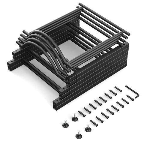 Components of Five Gallon Water Jug Holder Rack Built to Last Heavy Duty Steel 4 Tier Storage Organizer, unassembled black parts
