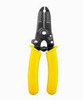 Heavy Duty Wire Stripper And Cutter Tool For 20-30 AWG Solid And Stranded Wires, Spring Loaded with yellow handles, front view.