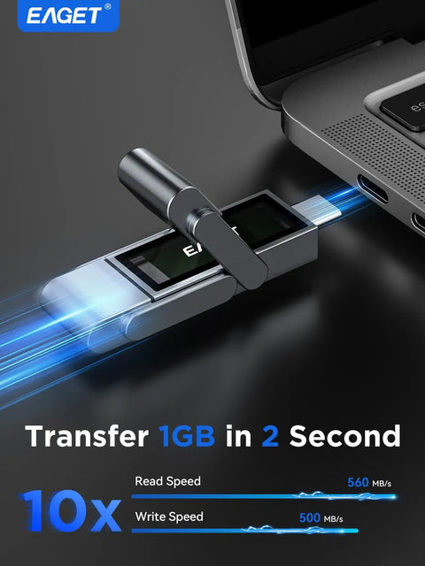 512GB USB C Dual Port USB 3.2 High Speed Flash Drive With 560MB/s Transfer plugged into laptop