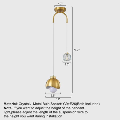 IPEDWO 2-Light Modern Gold Pendant Lights,Light Fixture for Kitchen Island with adjustable height, measuring 11x78.7 inches.