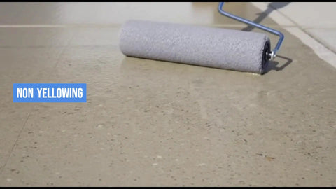 Top Shelf Penetrating Concrete Sealer For Driveways And Patio Slabs Badass Clear Finish coating application with roller on concrete.
