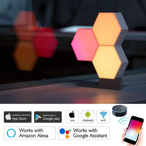 Hexagonal DIY night lamp from 11Pack WiFi Smart LED Light Kit For DIY Night Lamp With Voice Control, 16 Million Colors, 70 Effects