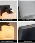 Modern Black Milk Glass Wall Sconces, 1 Pack Hardwired Wall Light Fixtures showing milky white glass and stable black metal base.