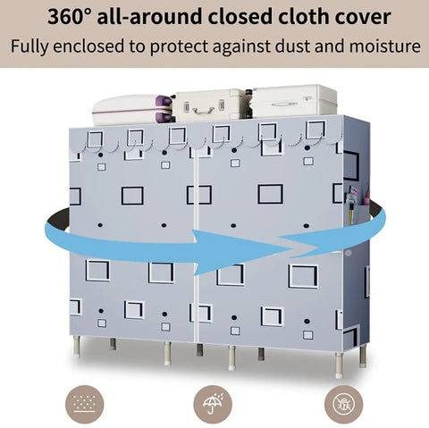 Kick Clutter To The Curb With This Spacious Metal Wardrobe Closet Featuring Three Heavy Duty Hanging Rods Three Secure Shelves Two Side Pockets And Completely Hassle Free Assembly. Beige wardrobe closet with 360° closed cloth cover for dust protection.