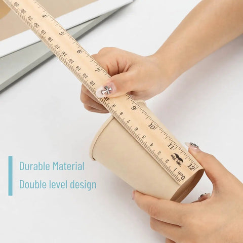 Hands using 12-inch wooden ruler from Wooden Rulers Bulk Pack 12 Inch Measuring Rulers With Inches And Centimeters Durable Wood Rulers For School Office Crafts Drawing Classroom Supplies Student Use 12 Pack to measure a cylindrical object