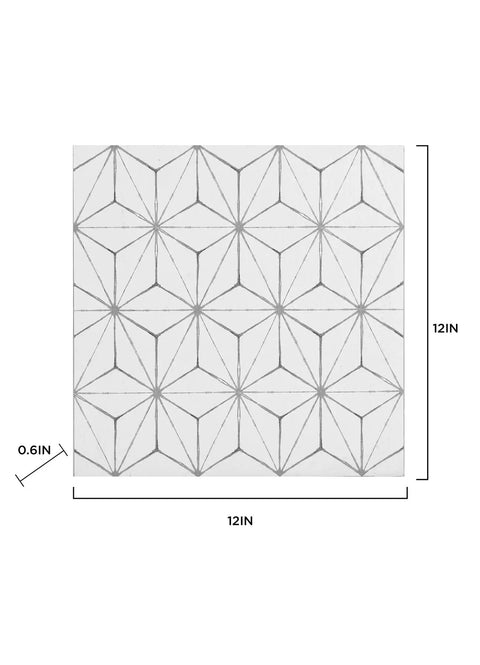 Kikko Peel And Stick Floor Tiles Pack Of 10 White And Off White Geometric Pattern 12 By 12 Inch Vinyl Tiles No Grout Needed