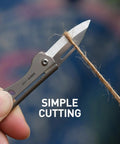 Titanium Mini Pocket Knife With Bottle Opener For EDC shown cutting rope