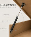 Set Of 4 Straight Up Heavy Duty Gas Struts With Smooth As Butter Operation 22.5 Pound Lift Force And 10 Inch Length Gas Springs shown on cabinet.