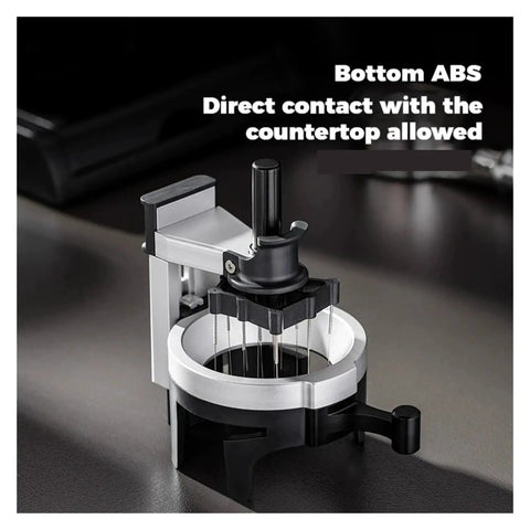Rock Solid 58mm Wdt Coffee Distribution Tool With Twelve Precision Needles For Even Espresso Pulls Adjustable Depth on countertop.