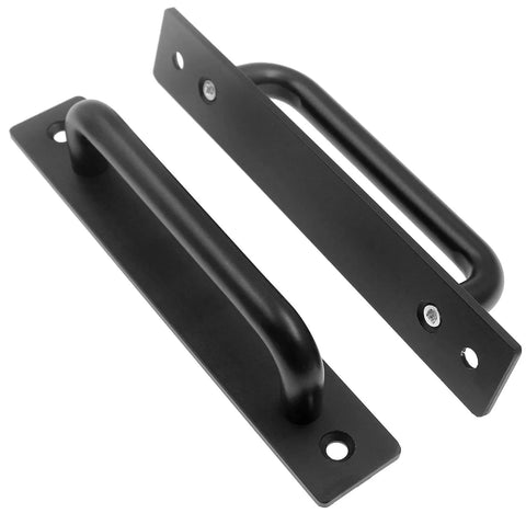 2 Pack Sliding Barn Door Handle Durable 5.9 Inch Aluminum Alloy Pull For Barn Door Gate Cabinet Closet Drawer Garage Shed Black Finish With 4 Mounting Screws Included, showing two handles and mounting holes.