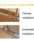 Portable Folding Bed Rail With Red Wood Grain Handle installation options for flat and embedded beds, no tools needed.