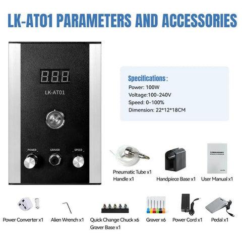 Air-Free Pneumatic Engraving Machine For Jewelry With Compact Space-Saving Design And Built-In Air Compressor accessories