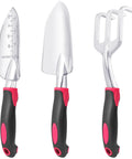 Heavy Duty Garden Tools Set 3 Pack With Shovel Transplant Trowel And Hand Rake Aluminum Alloy Handles Red Built For Digging Weeding Planting And Transplanting In Your Home Garden