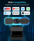 1080P 60Fps Streaming Webcam With Built In Mic And Glowing Rgb Ring Light Autofocus Camera for desktop with app logos