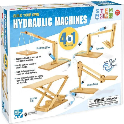 Hydraulics 4 In 1 STEM Kit For Kids 8 Plus Build Scissor Lift Platform Lifter Crane And Excavator Arm Powered By Water Educational Wooden DIY Science Toy That Makes Learning Physics And Mechanics Hands On And Kid Friendly Fun