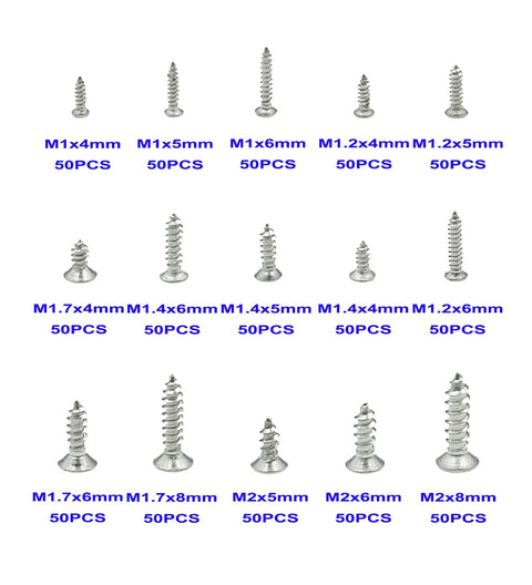 Pro Grade 750 Piece Metric Self Tapping Screws Kit In 304 Stainless Steel With Phillips Flat And Countersunk Heads Covers M1 To M2 Sizes
