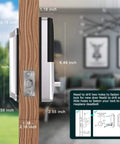 Fingerprint Smart Lock With Keyless Entry Electronic Deadbolt Bluetooth Keypad Digital Lock App Control Biometric Access Fobs Passcodes And Keys Satin Nickel Finish with side view dimensions and installation guide.