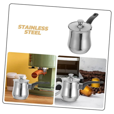 Stainless Steel Turkish Style Coffee Pot Milk Warmer Pitcher With Lid Small Pot Versatile Espresso Frothing Easy To Clean