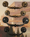 Three antique brass cabinet bar pulls with 4.3 inch center to center, vintage retro drawer handles in yellow bronze finish, 125mm length.