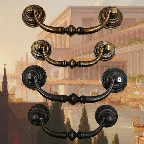 Three antique brass cabinet bar pulls with 4.3 inch center to center, vintage retro drawer handles in yellow bronze finish, 125mm length.