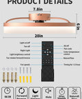 Low Profile Ceiling Fan With Light Remote, Semi Flush Mount, dimmable LED, in rose gold finish with remote and mounting kit details.