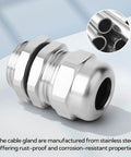 Stainless Steel Cable Gland 1/4 NPT Waterproof Metal Cable Gland Adjustable Protector for 3-6.5mm Cables with Sealing Cap Rustproof and Durable Heavy Duty Industrial Grade 2 Pack, stainless steel cable gland close-up