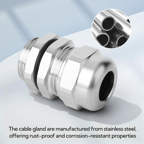 Stainless Steel Cable Gland 1/4 NPT Waterproof Metal Cable Gland Adjustable Protector for 3-6.5mm Cables with Sealing Cap Rustproof and Durable Heavy Duty Industrial Grade 2 Pack, stainless steel cable gland close-up
