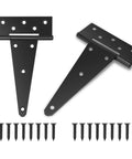 Heavy Duty 8 Inch T Hinges 2 Pack For Wood Gates Sheds Barn Doors Built Tough Outdoor Fence Hardware Corrosion Resistant Black Powder Coat Hinges For Gate And Door Exterior Use, shown with screws