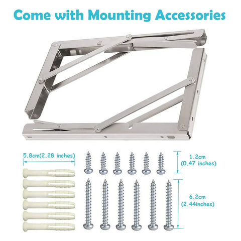 16 Inch Folding Shelf Brackets Heavy Duty Stainless Steel Wall Mounted With Brushed Finish No Paint Rust Resistant Max Load 440 Lb