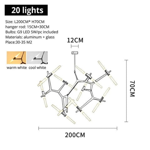 Post-Modern Nordic Pendant Light Herringbone Contemporary Living Room Dining Room Dimmable G9 Bulb Hanging Lamps LED showcasing 20 lights and dimensions.