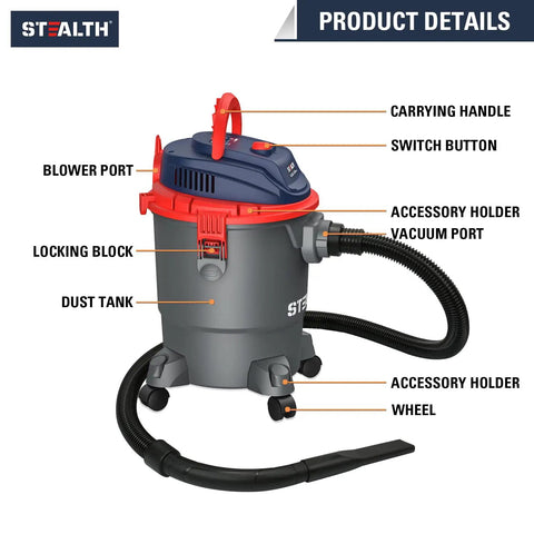 3 In 1 Wet Dry Shop Vacuum Cleaner With Blower Beast Of A Vacuum For Garage And Home Five Gallon Portable Heavy Duty Five Point Five Peak HP With One And One Quarter Inch Hose Pet Hair Debris Puddles Sawdust