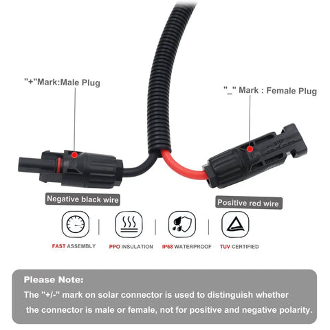 Heavy Duty MC-4 To 50A/600V Anderson Solar Panel Connector Cable, 10 AWG tinned copper, male and female plugs, 1.34ft length