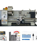 QYLTTDM 900W Mini Metal Lathe Machine with accessories, precision benchtop lathe for DIY turning and drilling tasks.