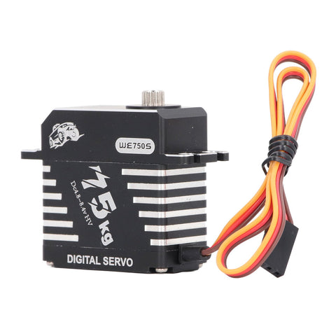 Rock Solid Brushless RC Servo With Dope Metal Gears And Badass Digital Steering For Smooth Handling And Massive Torque On One Fifth Scale RC Whips And Custom Robots At Full Rotation, showcasing black metal build with 15kg torque.