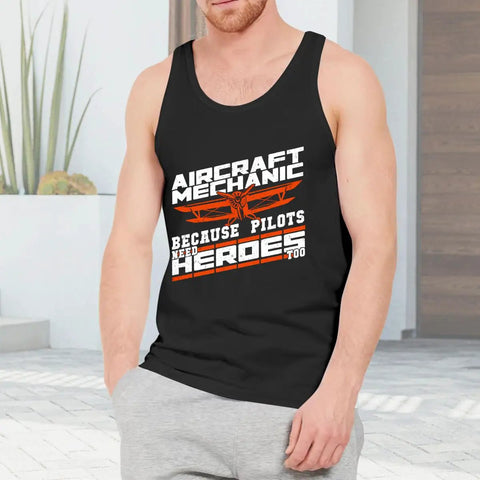 Men's Aircraft Mechanic Tank Top, Summer Breathable Cotton Sleeveless Muscle Shirt, featuring graphic text design.