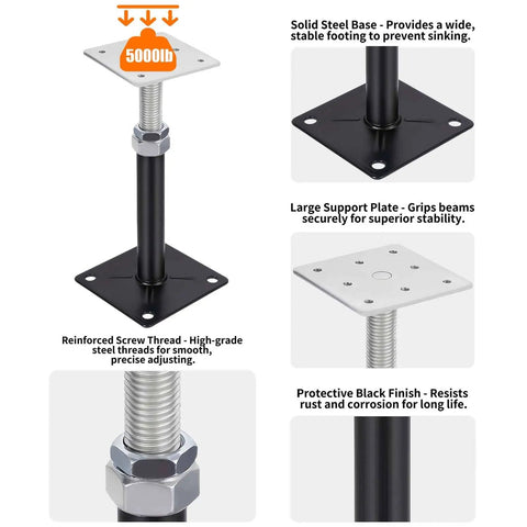 8 Pcs Adjustable Floor Jacks For Leveling And Sag Repair, Height Range 11 To 16 Inches, 5000 Lb Load Capacity, close-up view