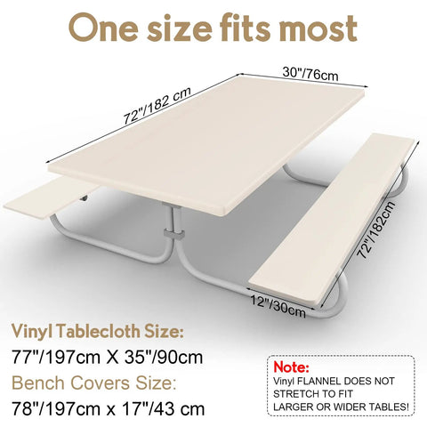 Three Piece Fitted Tablecloth And Bench Cover Set For 6 Foot Tables 30 By 72 Inch Vinyl With Elastic Edges Waterproof Beige