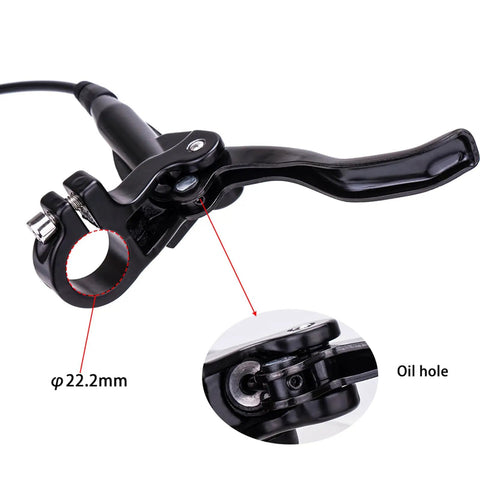 Close-up of oil hole and clamp size on Hydraulic Disc Brake Upgrade Kit for Mountain and Road Bikes Bilateral Oil System.