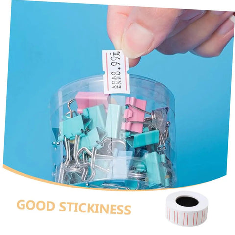 Pricing Label Paper Rolls For Pricemarker Machines 4000 Small Retail Price Tags Sticky Adhesive on a container of clips